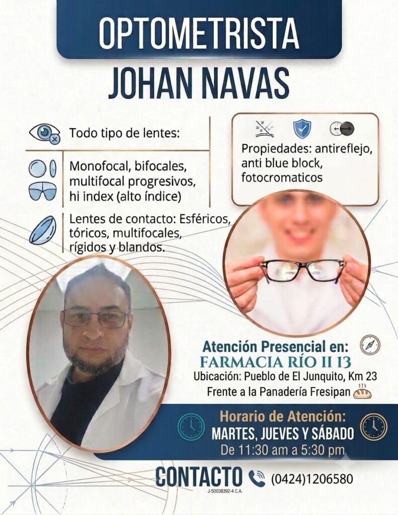 Optometrista Johan Navas: lentes, lentes de contacto y horario en la Farmacia Río II 13, El Junquito